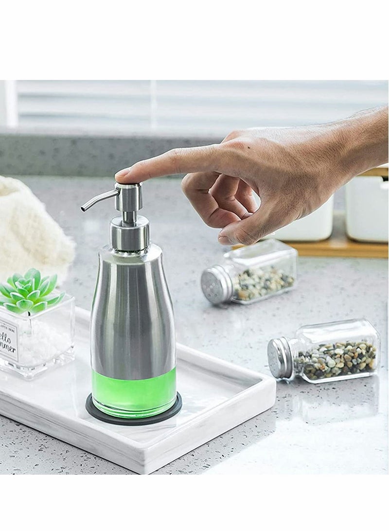 Y&D 320ML Reusable Soap Dispenser with Nonslip Coaster Stainless Steel Case Glass Liner Hand Pump Refillable Liquid for Bathroom Kitchen - Image 2