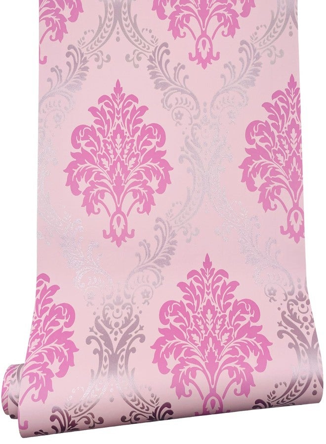 Yifasy Damask Wallpaper 32.8 ft Roll Revamp Dining Table Storage Bins Wall Furniture Decor Paper Pink Shelf Dresser Liner (L-393x17.7 Inch) - Image 1