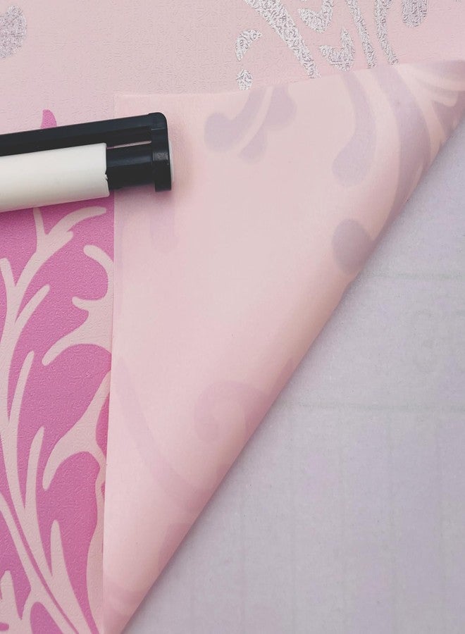 Yifasy Damask Wallpaper 32.8 ft Roll Revamp Dining Table Storage Bins Wall Furniture Decor Paper Pink Shelf Dresser Liner (L-393x17.7 Inch) - Image 3