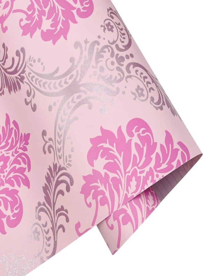 Yifasy Damask Wallpaper 32.8 ft Roll Revamp Dining Table Storage Bins Wall Furniture Decor Paper Pink Shelf Dresser Liner (L-393x17.7 Inch) - Image 4
