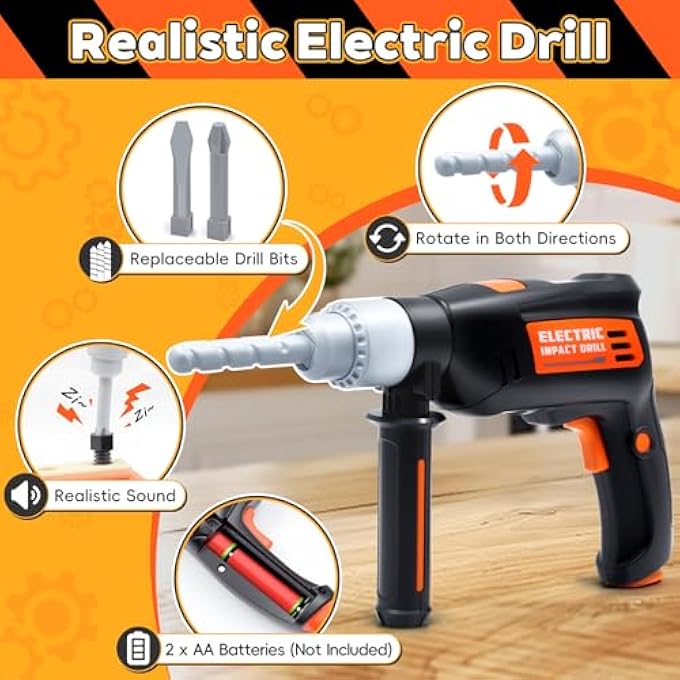 CHILDREN'S WORKBENCH TOOL BOX WITH ELECTRIC DRILL, TOY TOOL ROLE PLAY TOY FROM 3 4 5 6 YEARS BOYS & GIRLS - Image 3