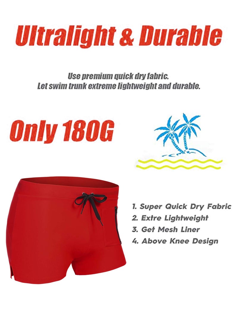 COOFANDY Mens Quick Dry Lightweight Square Leg Cut Trunks Swimwear, Small, 1 - Red - Image 5