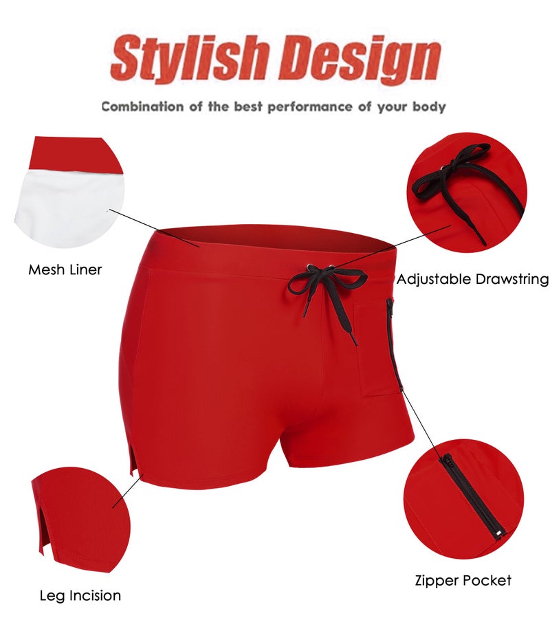 COOFANDY Mens Quick Dry Lightweight Square Leg Cut Trunks Swimwear, Small, 1 - Red - Image 4