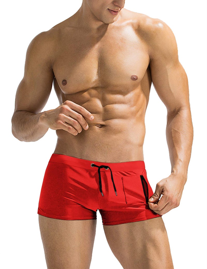 COOFANDY Mens Quick Dry Lightweight Square Leg Cut Trunks Swimwear, Small, 1 - Red - Image 1