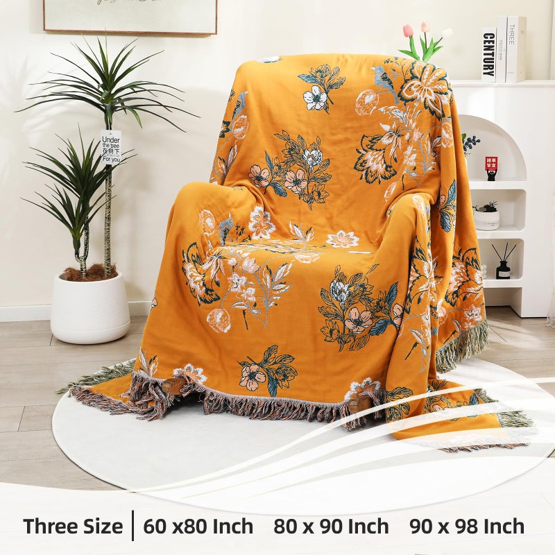 VANJOROY Boho Large Throw Blanket, 100% Organic Cotton Breathable Soft Bed Throw - Floral Bird Farmhouse Decor Blanket for Sofa Couch Chair Quilt and Gift. (Flower-Art, 60" x 80") - Image 4