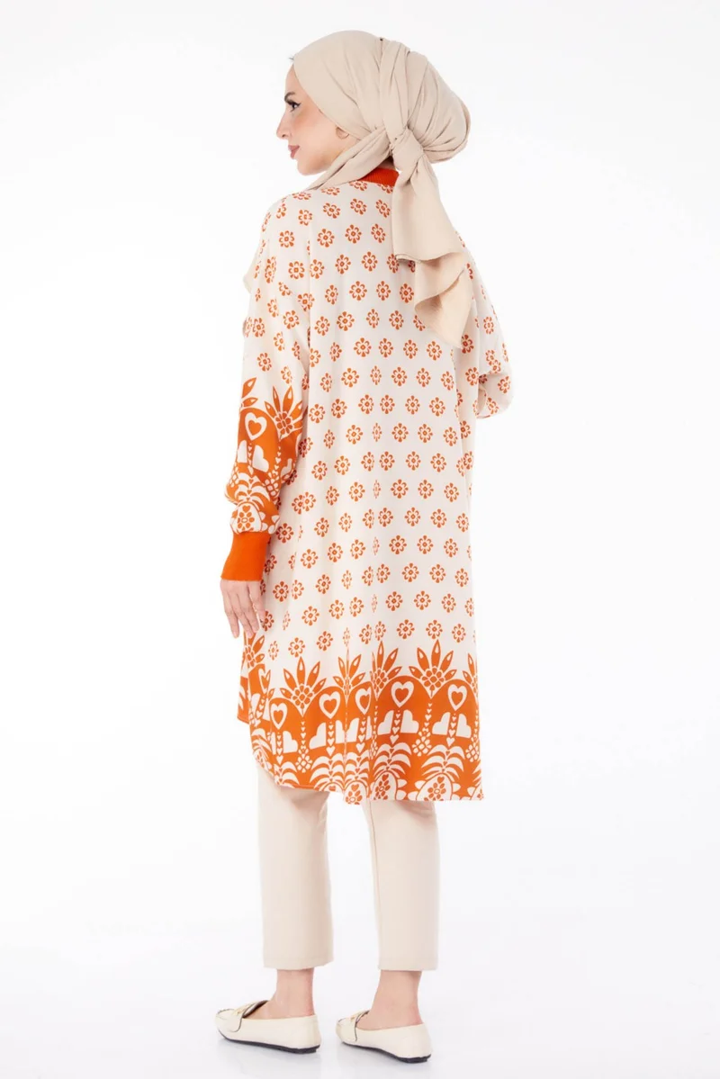 Tofisa Plain Judge Collar Women's Orange Buttoned Patterned Tunic - 25623