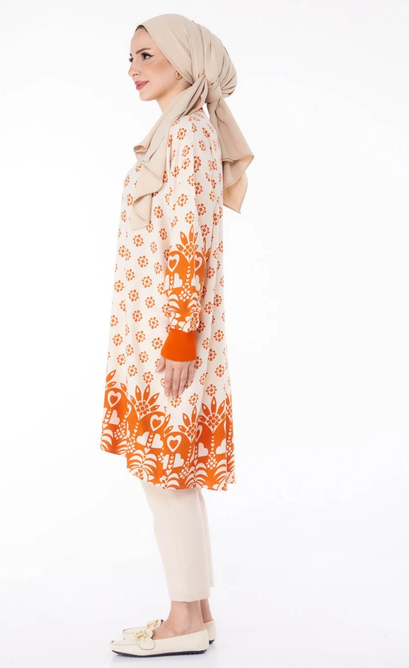 Tofisa Plain Judge Collar Women's Orange Buttoned Patterned Tunic - 25623