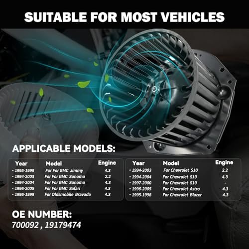Aspligo 700092 AC Heater Blower Motor Fan Fit for Chevy Astro 1996-2005，Blazer 1995-2002, S10 1994-2004，for GMC Safari 1996-2005, Sonoma 1994-2004，19179474, 3010064, 15-81128 - Image 4