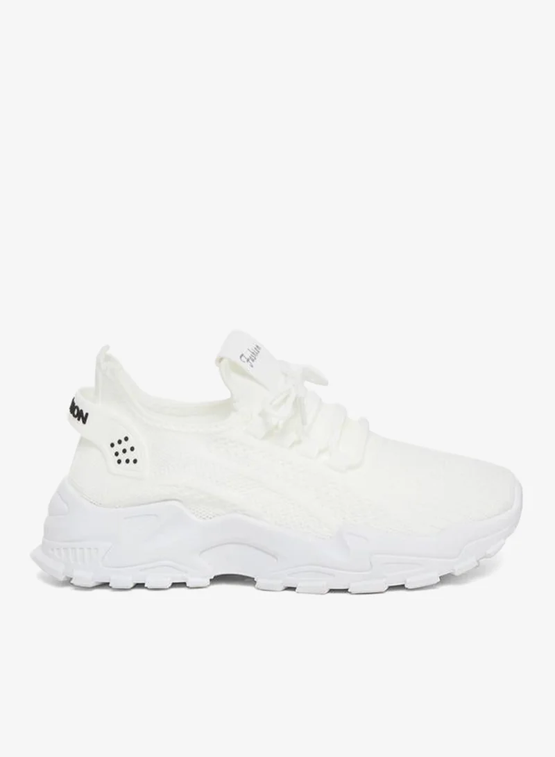 Styli Active White Texture Lace Up Chunky Sneakers