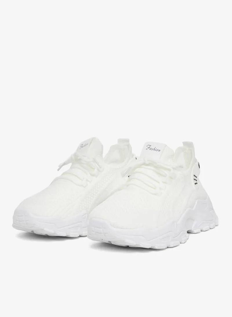 Styli Active White Texture Lace Up Chunky Sneakers