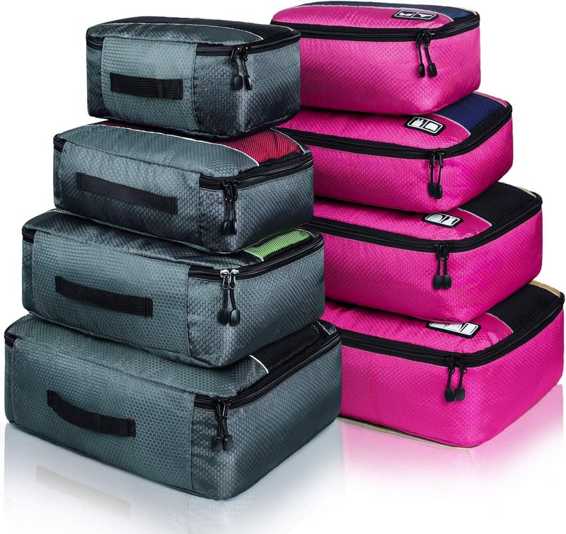 Idesort Packing Cubes Luggage Bags Organizer Durable Travel Accessories With Clothing Label, 8 set - Grey/Rose, One_Size - Image 1
