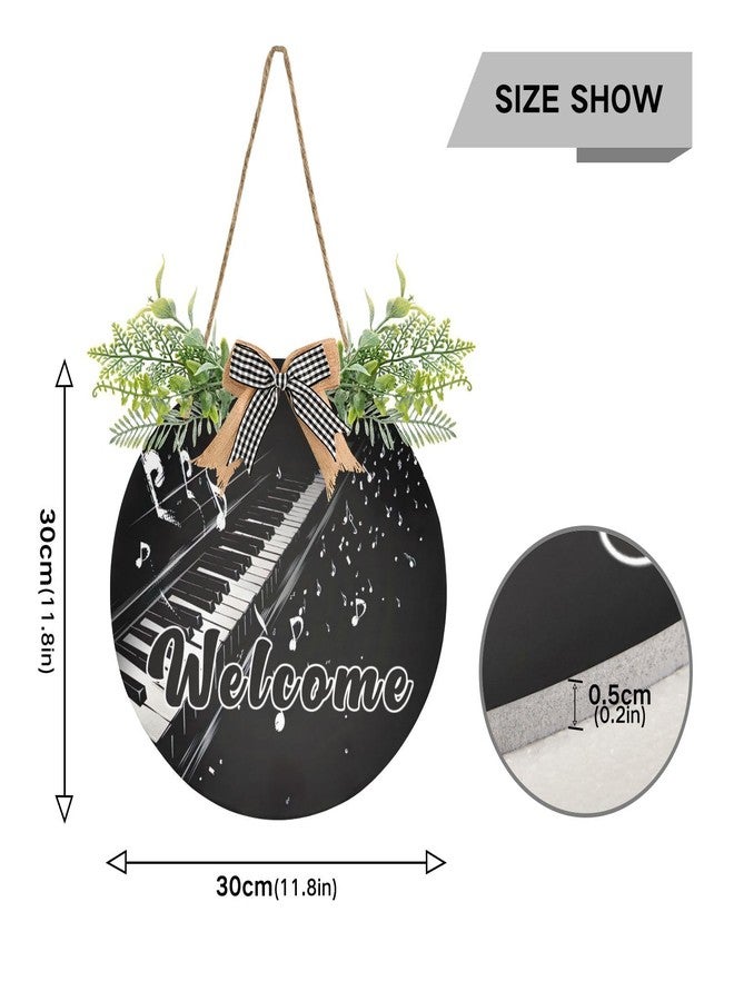 YETTASBIN Welcome Sign Piano Front Door Sign, Waterproof Wall Hanging Plaque Decorative Porch Wreath for Housewarming, Farmhouse Yard Garden Home Holiday Decor, 12 x 12 Inch - Image 3