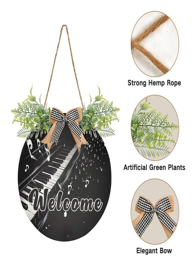 YETTASBIN Welcome Sign Piano Front Door Sign, Waterproof Wall Hanging Plaque Decorative Porch Wreath for Housewarming, Farmhouse Yard Garden Home Holiday Decor, 12 x 12 Inch - Image 2