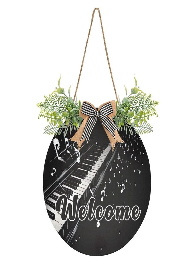 YETTASBIN Welcome Sign Piano Front Door Sign, Waterproof Wall Hanging Plaque Decorative Porch Wreath for Housewarming, Farmhouse Yard Garden Home Holiday Decor, 12 x 12 Inch - Image 1