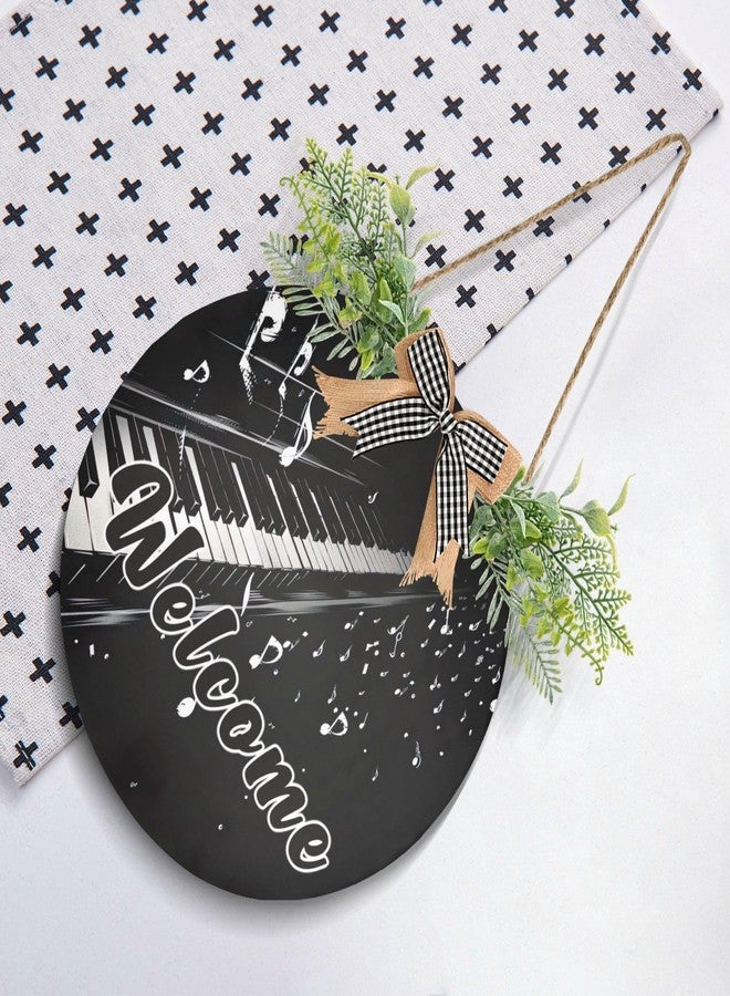 YETTASBIN Welcome Sign Piano Front Door Sign, Waterproof Wall Hanging Plaque Decorative Porch Wreath for Housewarming, Farmhouse Yard Garden Home Holiday Decor, 12 x 12 Inch - Image 4