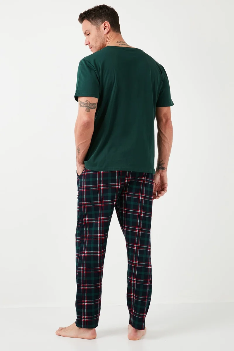 Buratti Plaid Cotton Elastic Waist Regular Fit Short Sleeve Men's Pajama Set 6572004