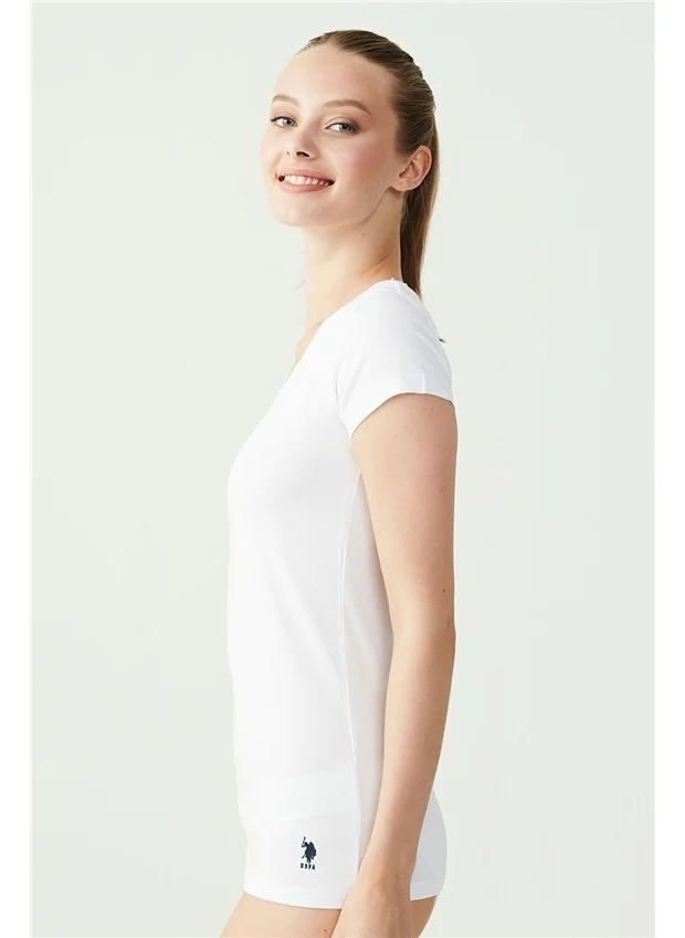 يو اس بولو اسن BASE. Polo Assn. Women's White Short Sleeve V-Neck T-Shirt 66004