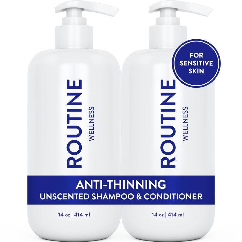 Routine Wellness Anti-Thinning Shampoo and Conditioner Set for Thinning Hair - Biotin DHT Blocker Women & Men - Color Safe Shampoo for Hair Loss & Healthier Growth - Unscented (Pack of 2) - Image 1