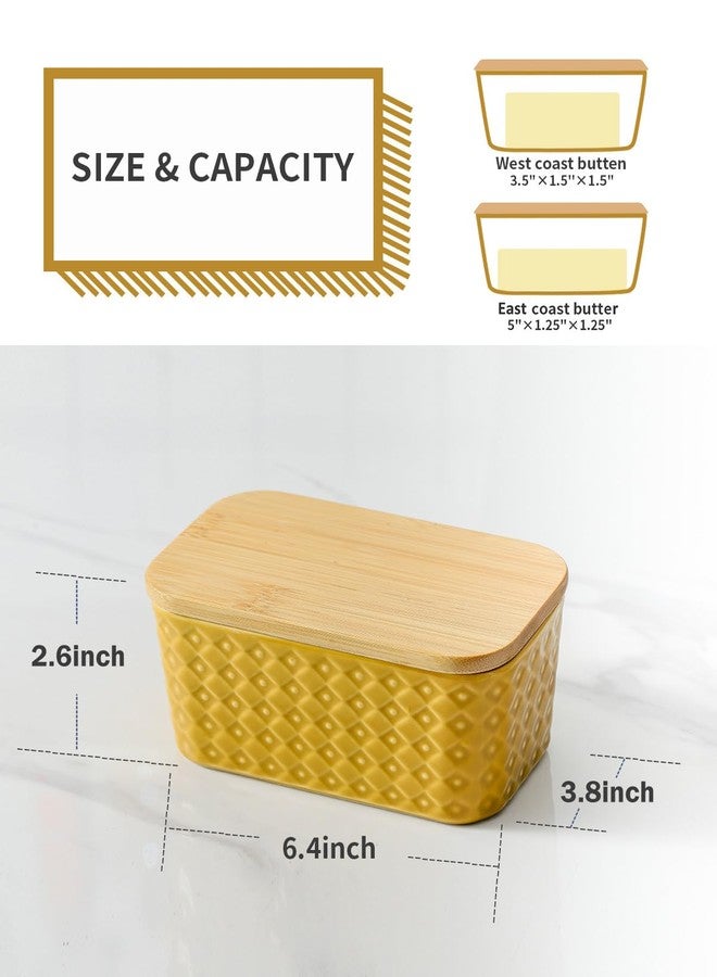 Hasense Ceramic Butter Dish with Sealing Lid, Large Yellow Butter Container for Countertop Airtight Butter Stick Covered Keeper Storage,Embossed Pattern,Easy Clean Dishwasher Safe - Image 3