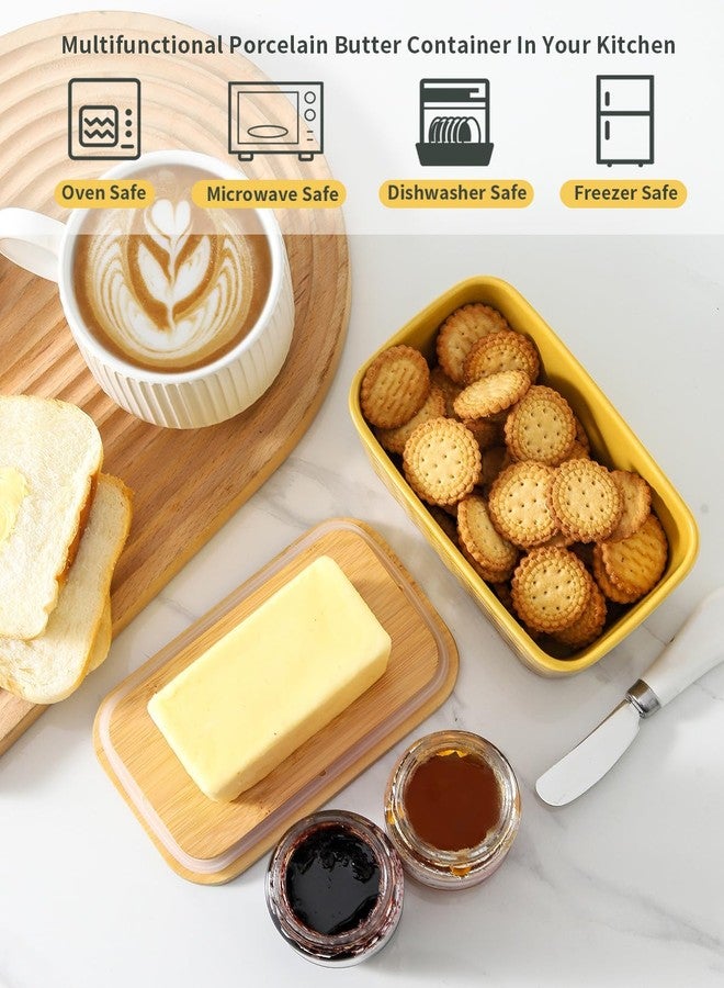 Hasense Ceramic Butter Dish with Sealing Lid, Large Yellow Butter Container for Countertop Airtight Butter Stick Covered Keeper Storage,Embossed Pattern,Easy Clean Dishwasher Safe - Image 5