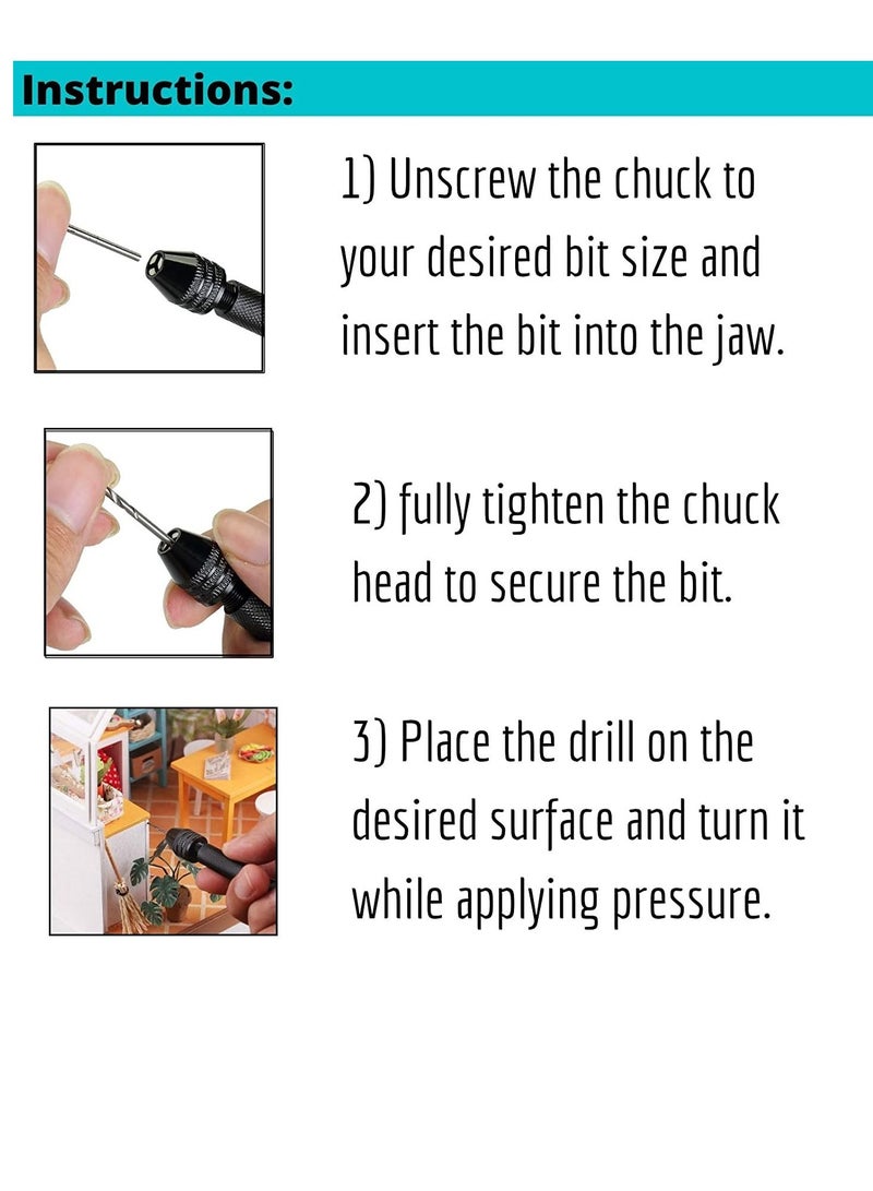 SYOSI Drill Drivers Hand Drill with 10 Drill Bits 0. 3.0mm Jewelry Drill Resin Drill Mini Drill Hand Drill for Jewelry Making Pin Vise Hand Drill Hand Drill for Resin Micro Drill Bit Mini Drill Set - Image 4