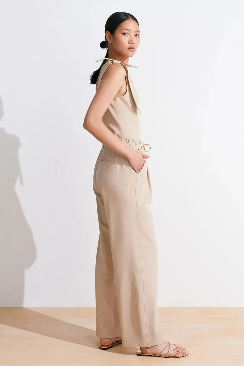 Dilvin Beige Natural DILVIN Wide-Leg Crepe Trousers for Women | Best Price UAE