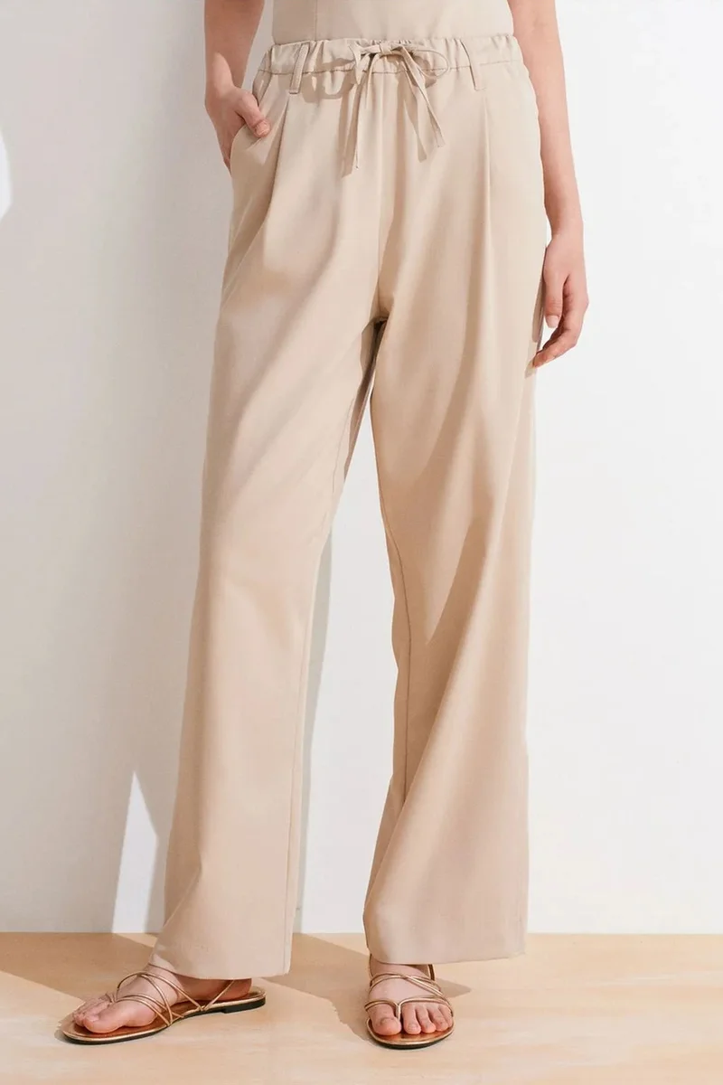 Dilvin Beige Natural DILVIN Wide-Leg Crepe Trousers for Women | Best Price UAE