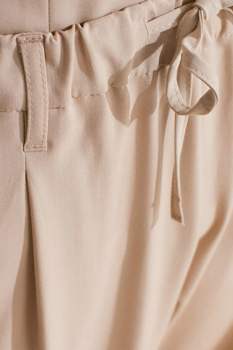 Dilvin Beige Natural DILVIN Wide-Leg Crepe Trousers for Women | Best Price UAE