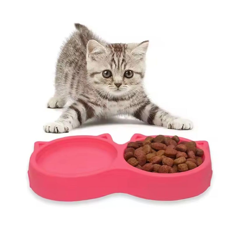 PET FUN Twin Cat Face Shaped 2-in-1 Pet Feeding Bowl | Non-Slip Double Dish for Food & Water | Durable, Non-Toxic Plastic Feeder | for Puppies, Dogs, Cats & Kittens (Hot Pink, 400ML) - Image 1