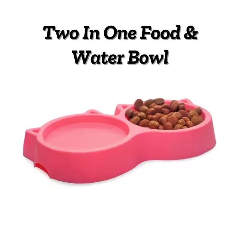 PET FUN Twin Cat Face Shaped 2-in-1 Pet Feeding Bowl | Non-Slip Double Dish for Food & Water | Durable, Non-Toxic Plastic Feeder | for Puppies, Dogs, Cats & Kittens (Hot Pink, 400ML) - Image 2