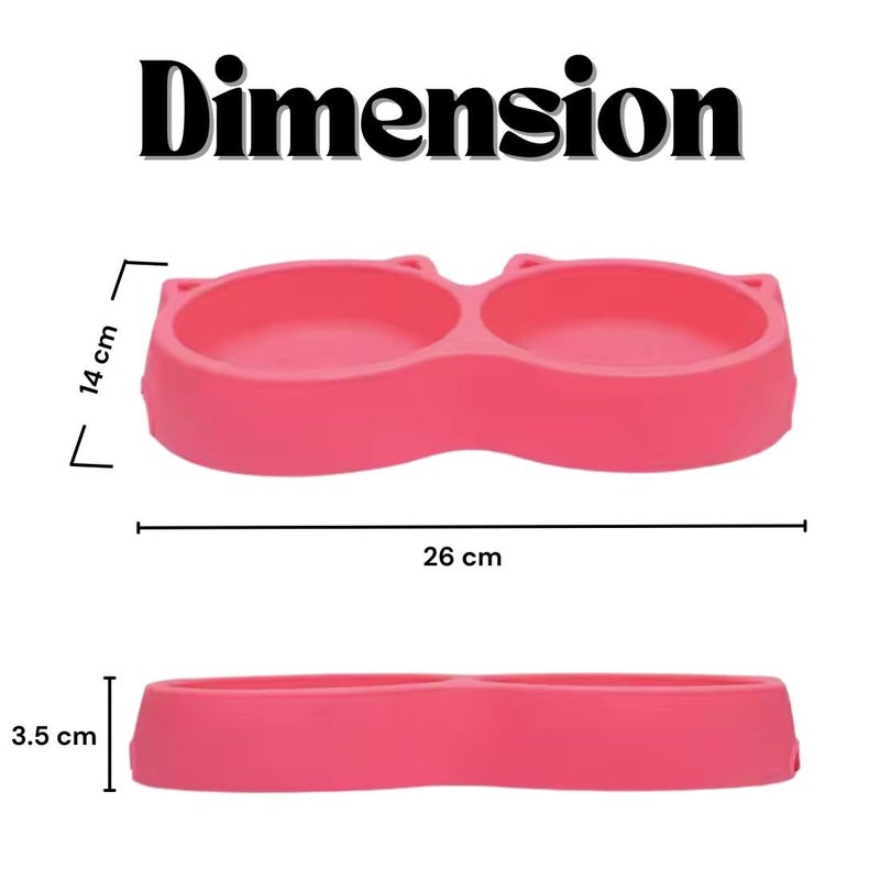 PET FUN Twin Cat Face Shaped 2-in-1 Pet Feeding Bowl | Non-Slip Double Dish for Food & Water | Durable, Non-Toxic Plastic Feeder | for Puppies, Dogs, Cats & Kittens (Hot Pink, 400ML) - Image 4