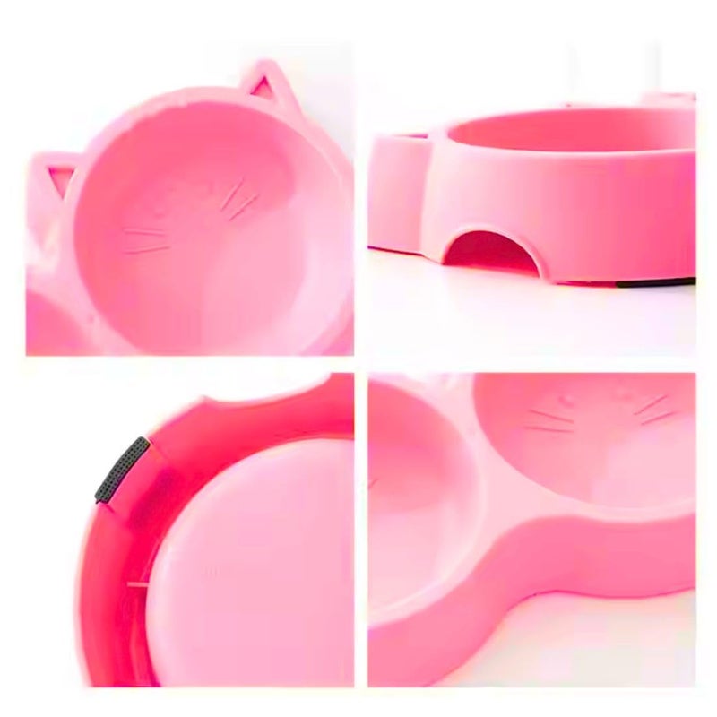 PET FUN Twin Cat Face Shaped 2-in-1 Pet Feeding Bowl | Non-Slip Double Dish for Food & Water | Durable, Non-Toxic Plastic Feeder | for Puppies, Dogs, Cats & Kittens (Hot Pink, 400ML) - Image 5