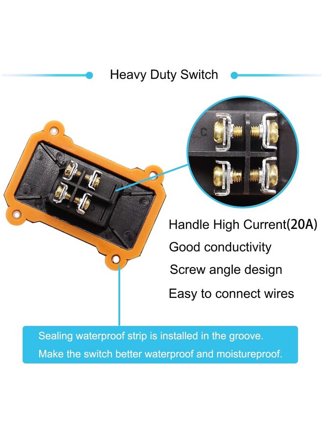 مفتاح سلكي داخلي 12 فولت تيار مستمر 20 أمبير DPST 4 سنون 2 وضع تشغيل وإيقاف مفتاح تبديل خارجي مع زر هزاز ضوء أحمر، خط دخول وخروج من الجانبين (اللون: أحمر) - Image 3