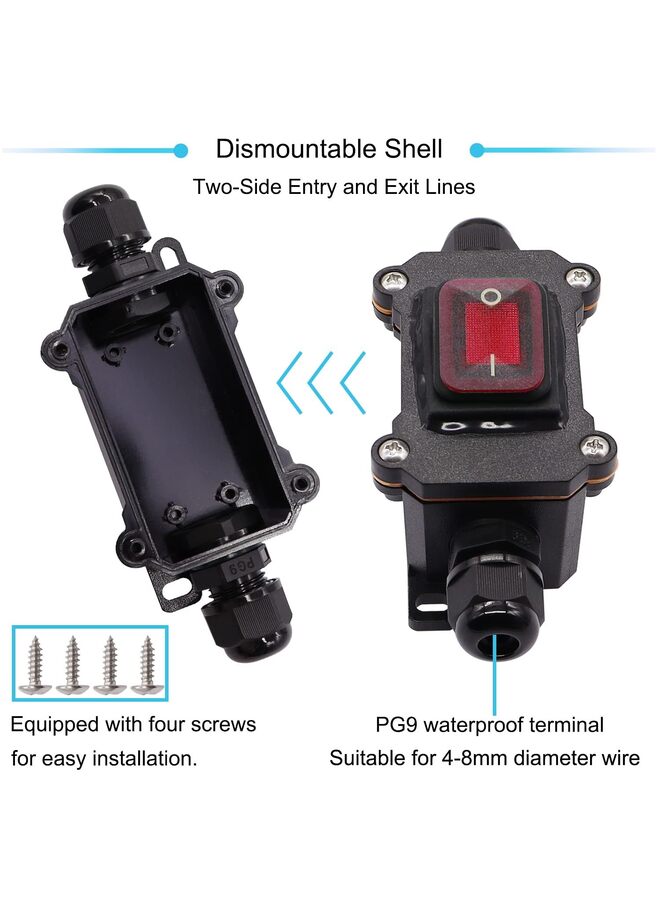 مفتاح سلكي داخلي 12 فولت تيار مستمر 20 أمبير DPST 4 سنون 2 وضع تشغيل وإيقاف مفتاح تبديل خارجي مع زر هزاز ضوء أحمر، خط دخول وخروج من الجانبين (اللون: أحمر) - Image 2