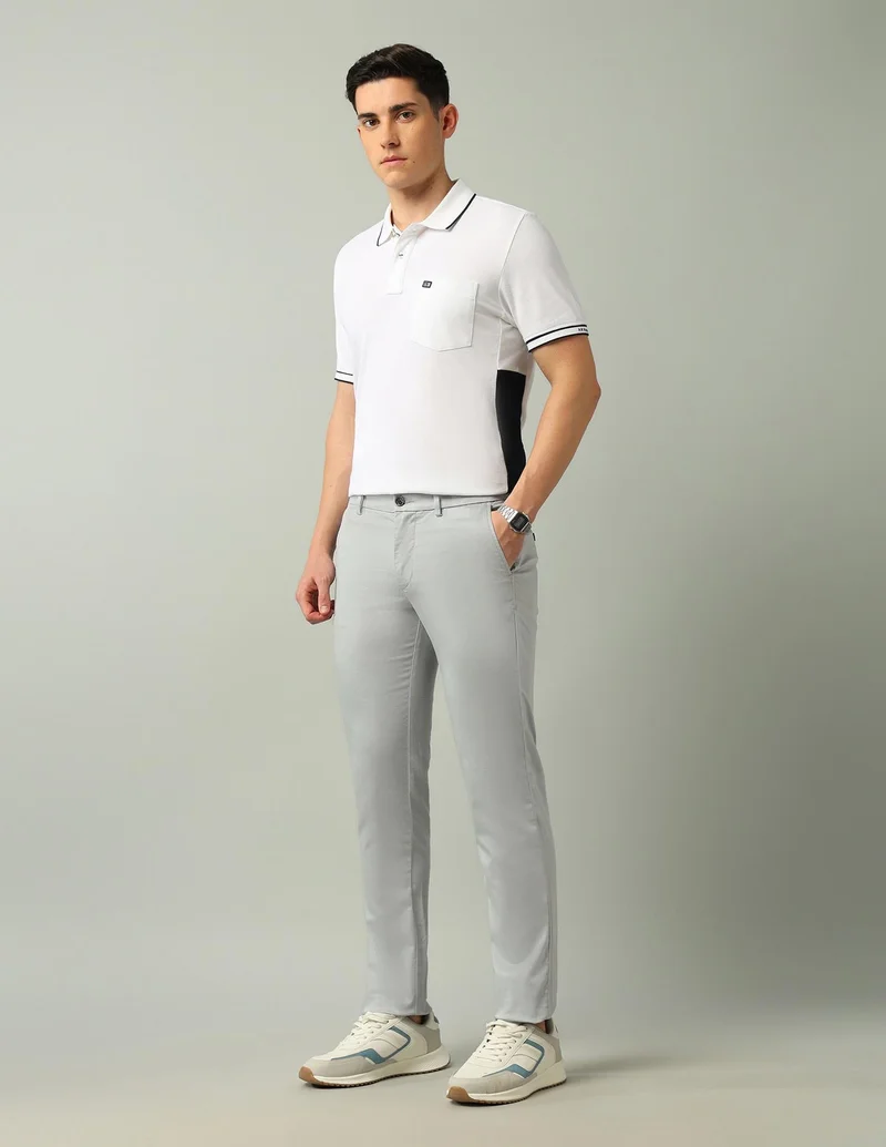 Arrow Light grey Solid Twill Trousers for Men | Best Price UAE