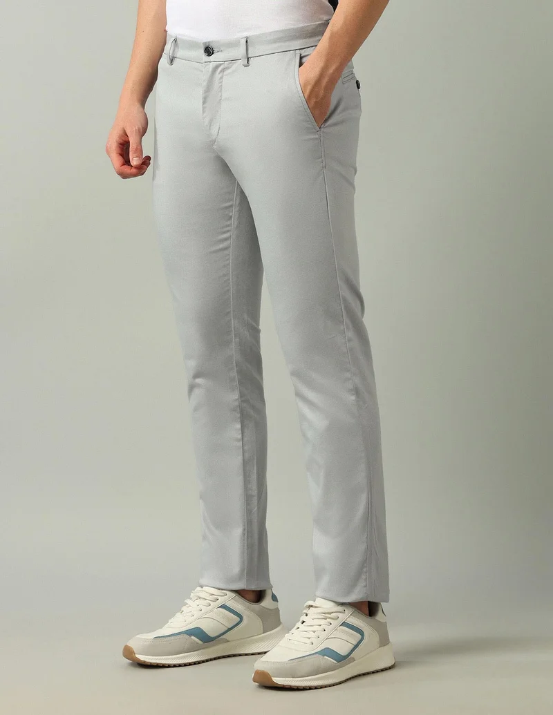 Arrow Light grey Solid Twill Trousers for Men | Best Price UAE