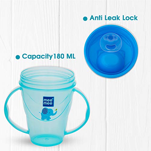Mee Mee Plastic Easy Grip BPA-Free Anti Spill Sipper Cup with Twin Handle Spout for Baby (Blue, 180ml) - Image 4