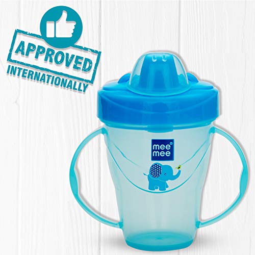 Mee Mee Plastic Easy Grip BPA-Free Anti Spill Sipper Cup with Twin Handle Spout for Baby (Blue, 180ml) - Image 3