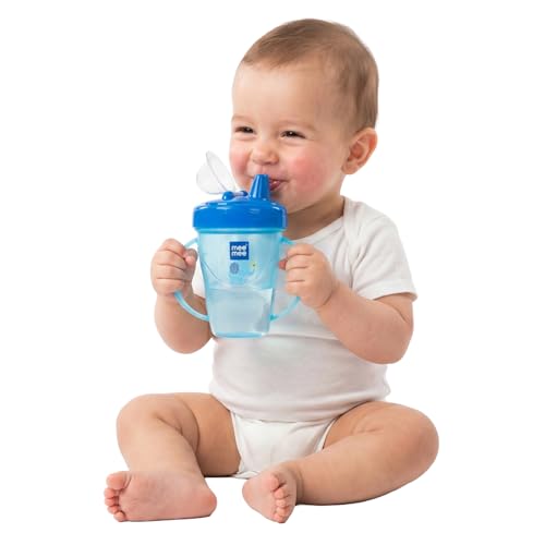 Mee Mee Plastic Easy Grip BPA-Free Anti Spill Sipper Cup with Twin Handle Spout for Baby (Blue, 180ml) - Image 1