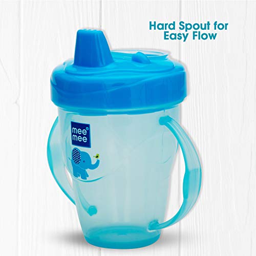 Mee Mee Plastic Easy Grip BPA-Free Anti Spill Sipper Cup with Twin Handle Spout for Baby (Blue, 180ml) - Image 5