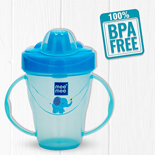 Mee Mee Plastic Easy Grip BPA-Free Anti Spill Sipper Cup with Twin Handle Spout for Baby (Blue, 180ml) - Image 2
