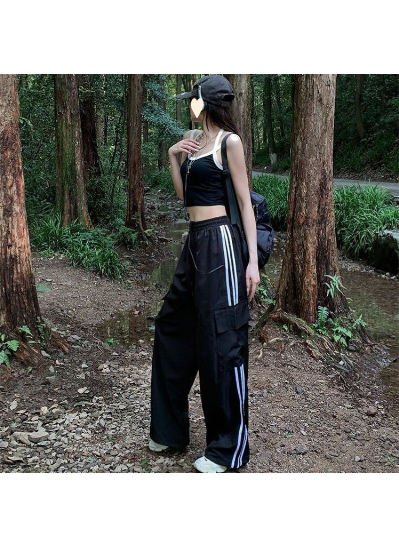 Generic Vintage Three-Bar Crowdsuit Pants Womens Spring and Autumn Summer plus size Wide-Leg Sports Pants Outdoor Hiking High Waist Trendy Royal Blue  - Image 2