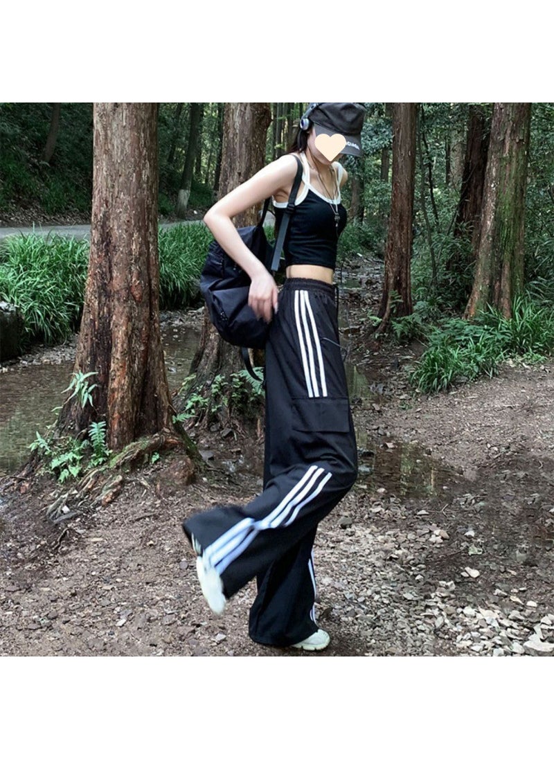 Generic Vintage Three-Bar Crowdsuit Pants Womens Spring and Autumn Summer plus size Wide-Leg Sports Pants Outdoor Hiking High Waist Trendy Royal Blue  - Image 5