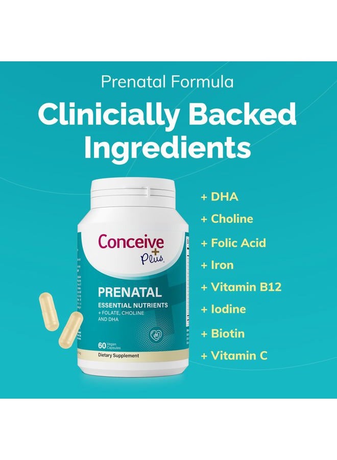 Conceive Plus Prenatal Vitamins for Women Supplement - Multivitamin With Folic Acid for Pregnancy Vegan, Choline, Iron - Pre Natal Vitamins DHA, Non GMO - Maternity Vitamin for Brain & Eye 60 Capsules - Image 3