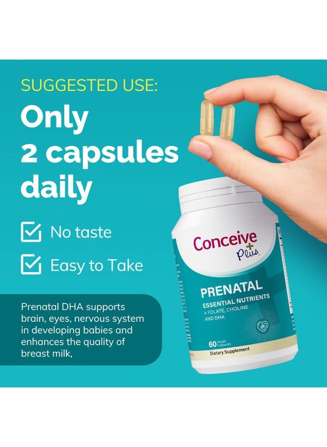 Conceive Plus Prenatal Vitamins for Women Supplement - Multivitamin With Folic Acid for Pregnancy Vegan, Choline, Iron - Pre Natal Vitamins DHA, Non GMO - Maternity Vitamin for Brain & Eye 60 Capsules - Image 5