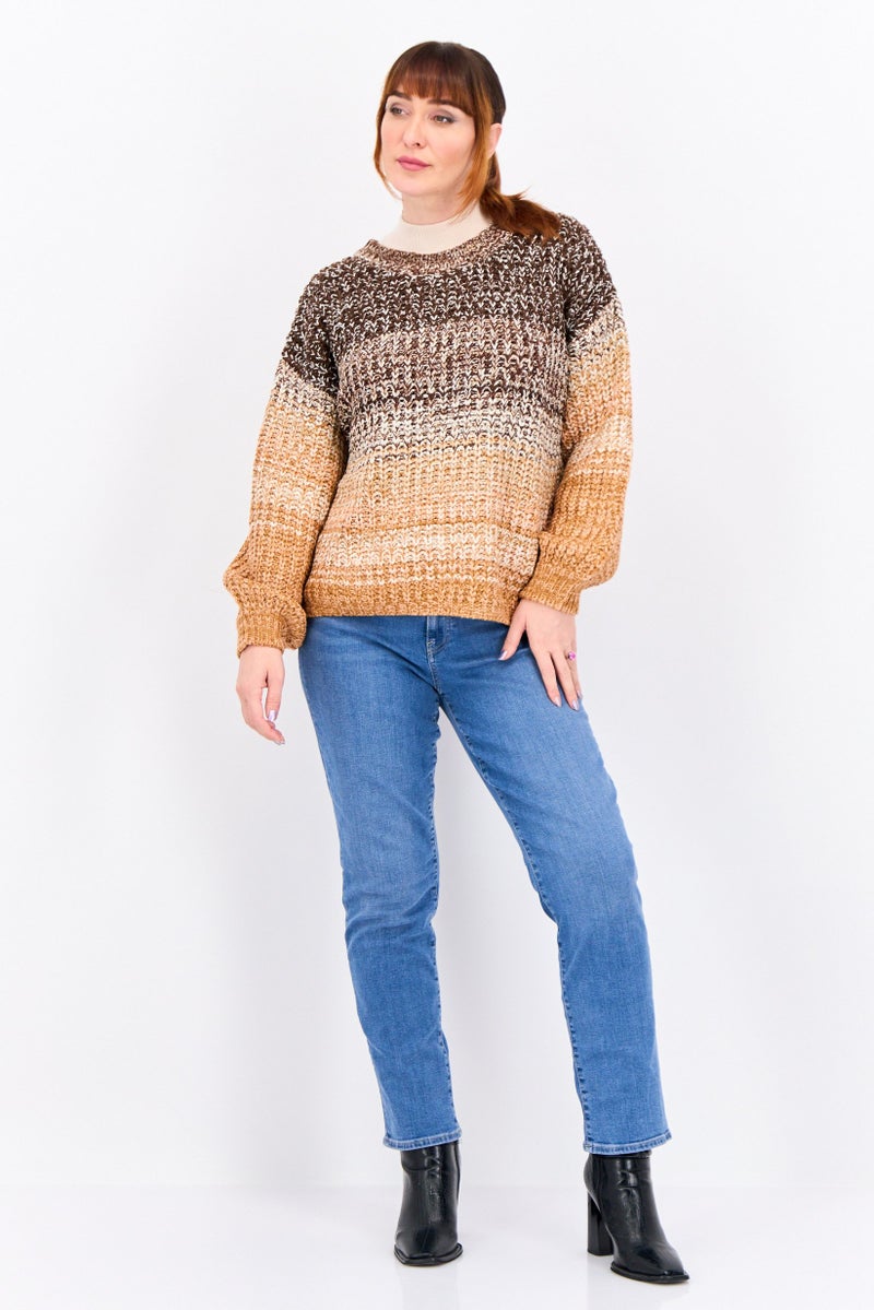 Black Tape Women Crew Neck Ombre Knitted Sweater, Multicolor - Image 4