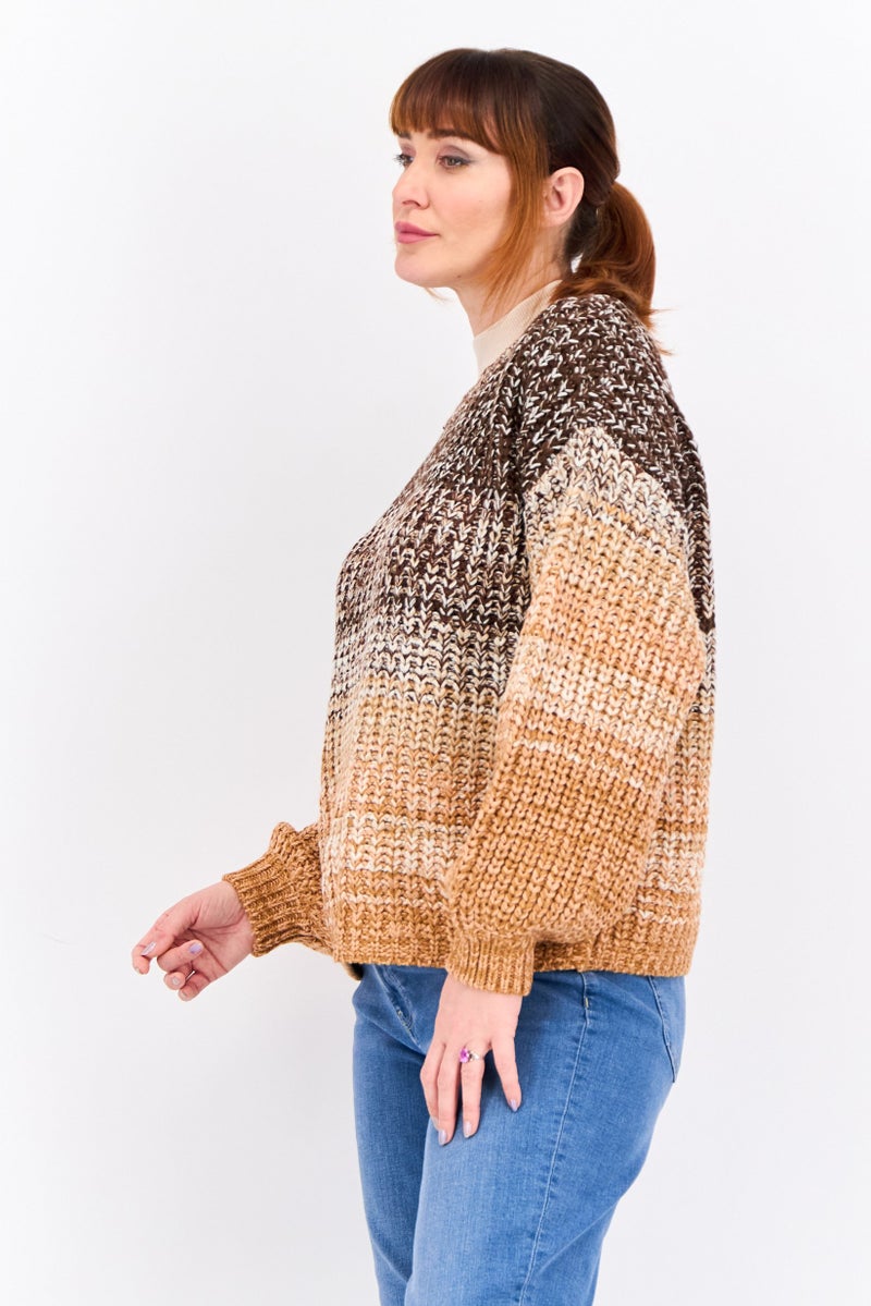 Black Tape Women Crew Neck Ombre Knitted Sweater, Multicolor - Image 2