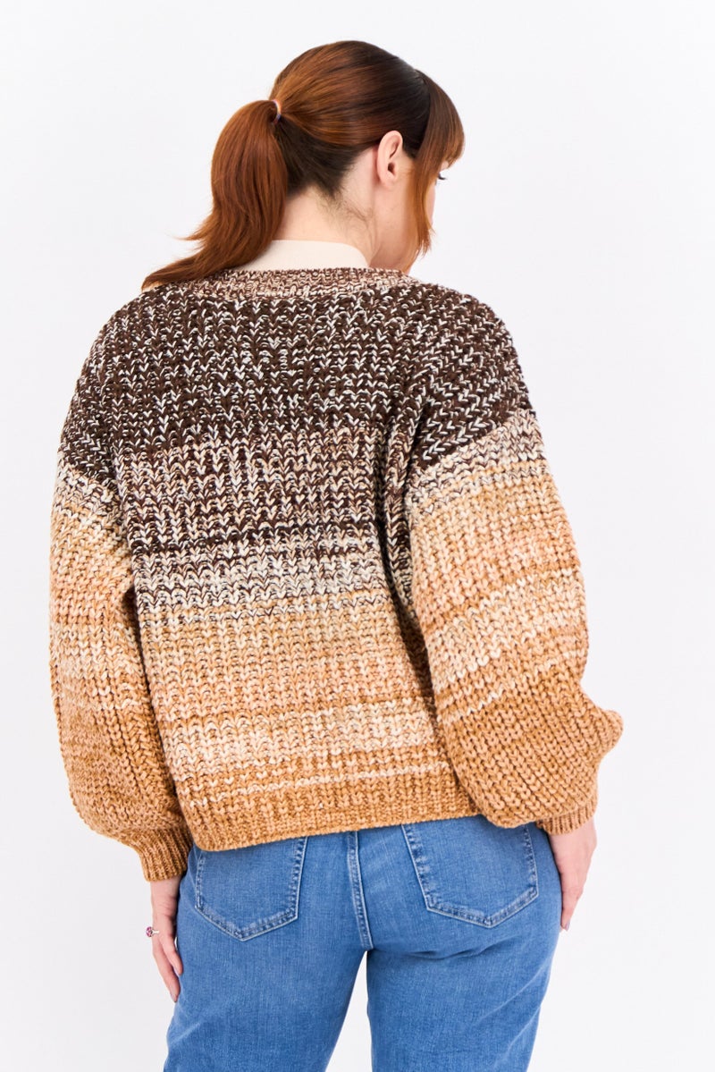 Black Tape Women Crew Neck Ombre Knitted Sweater, Multicolor - Image 3