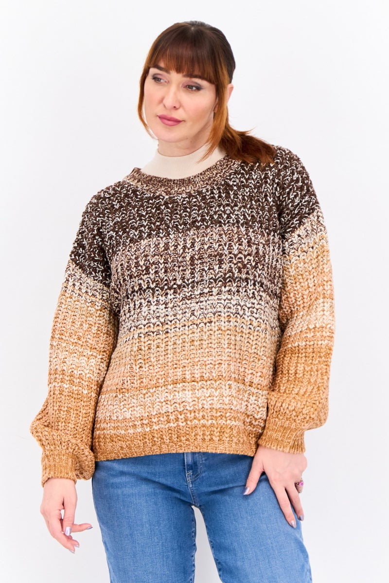 Black Tape Women Crew Neck Ombre Knitted Sweater, Multicolor - Image 1