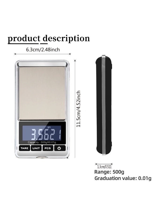 PULUZ 500g High Precision Mini Digital Pocket Jewelry Gold Scale, 0.01g/0.001oz Portable Electronic Weighing Gram Scale, Stainless Steel Platform Tare Auto Off - Image 3